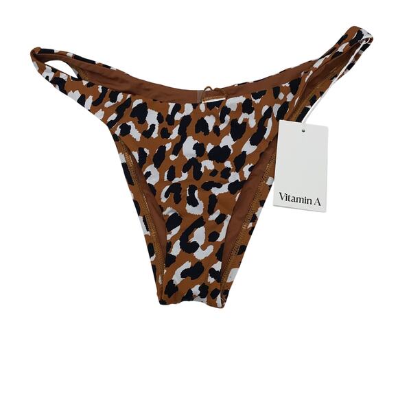 New Vitamin A California High Leg Brown Leopard Animal Swim  Bikini Bottom 12 XL - Picture 2 of 7